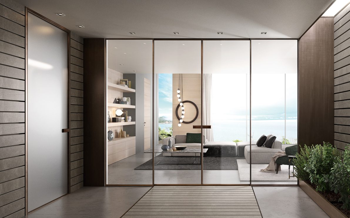 Decori ed effetti Le porte in vetro sono disponibili con tantissimi tipi di decori ed effetti. Puoi infatti scegliere tra i classici vetri trasparenti oppure quelli satinati, colorati, glitterati, con reti metalliche, con decori 3D o incisioni.